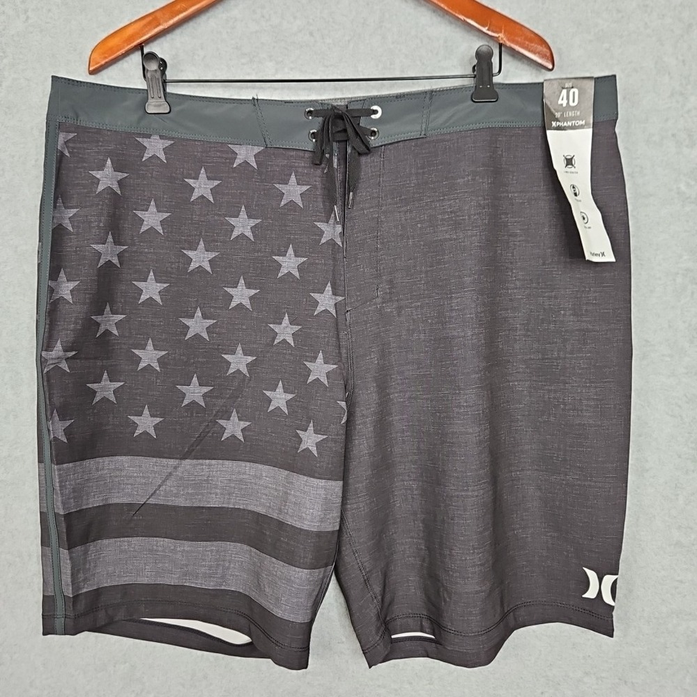 Hurley Phantom Cheers 20" Boardshort Shorts Black Patriot USA Flag Men's Size 40